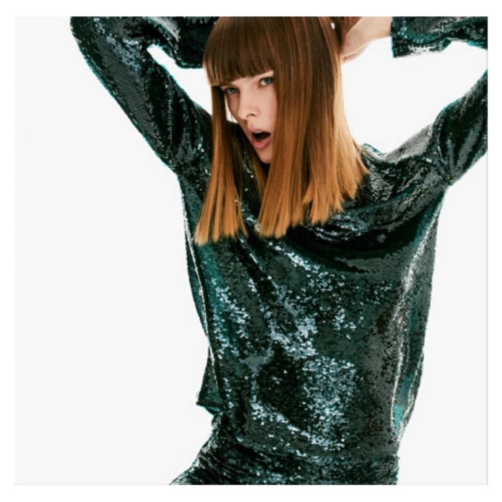 Zara women green high neck sequin top. Ref: 2731/350 Size Medium